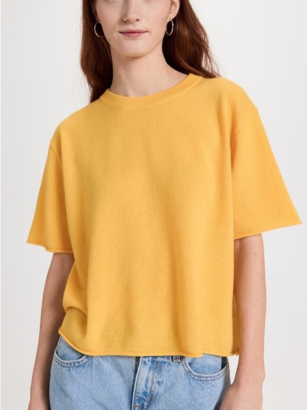 LISA YANG Cila 100% Cashmere Boxy T-Shirt - Yellow Size 2